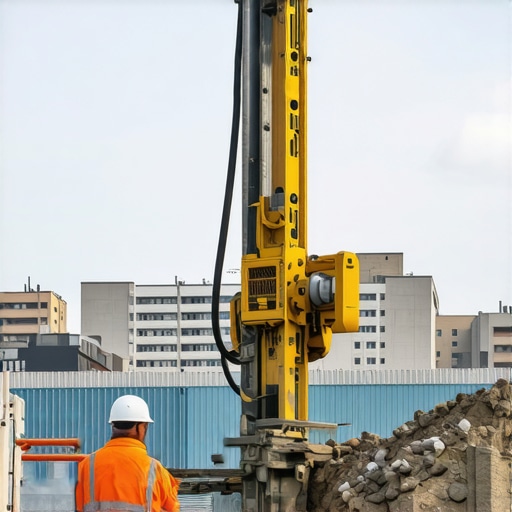 Advanced Construction Site with Borehole and Daylighting Equipment Construction site showing borehole drilling and daylighting setup with safety measures