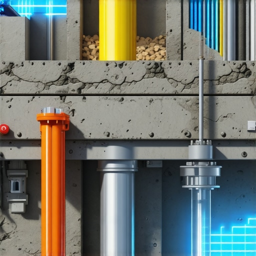 Futuristic Underground Monitoring System Advanced IoT sensors monitoring underground utilities in an urban construction site, real-time data display, innovative safety technology