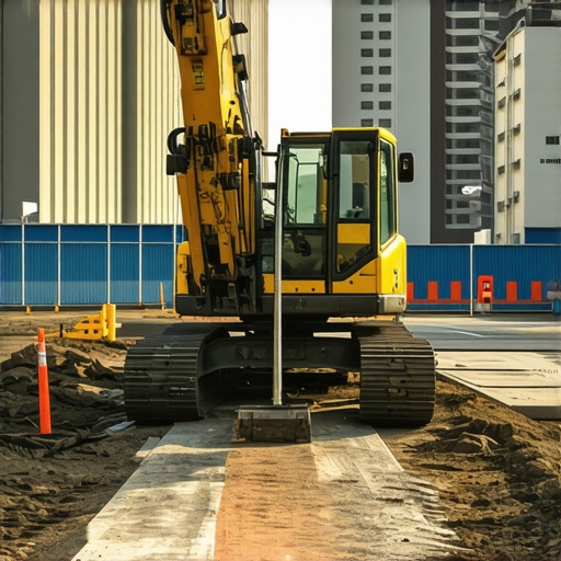 Construction site with borehole drilling, daylighting, and vacuum excavation equipment working in urban environment