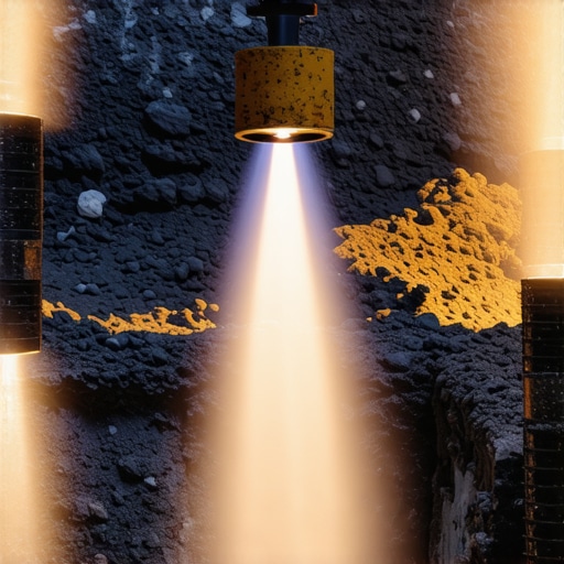 Construction site showing boreholes equipped with lighting for safety and daylighting