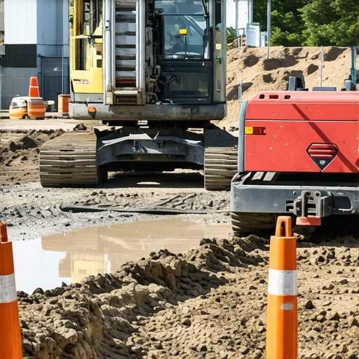 Technicians using vacuum excavation equipment to detect underground utilities and prepare construction site efficiently.
