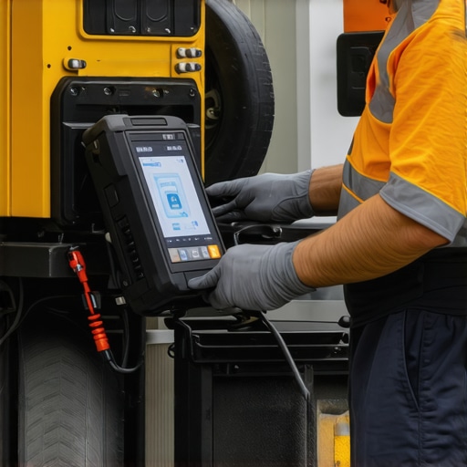 Proactive Equipment Maintenance in Site Services Technician inspecting and maintaining vacuum excavation machinery using digital sensors