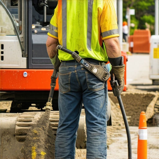 Vacuum Excavation in Urban Environment Construction worker operating vacuum excavation machinery to locate underground utilities