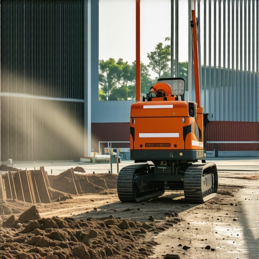 Construction site with vacuum excavation tools and strategically placed boreholes for daylighting